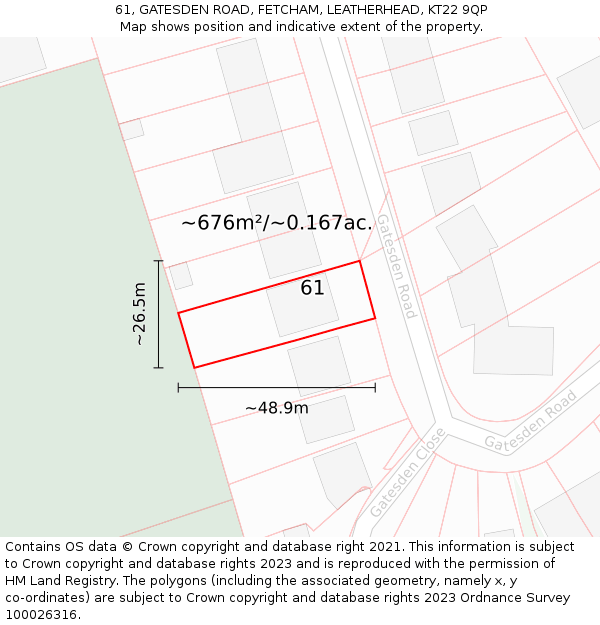 61, GATESDEN ROAD, FETCHAM, LEATHERHEAD, KT22 9QP: Plot and title map