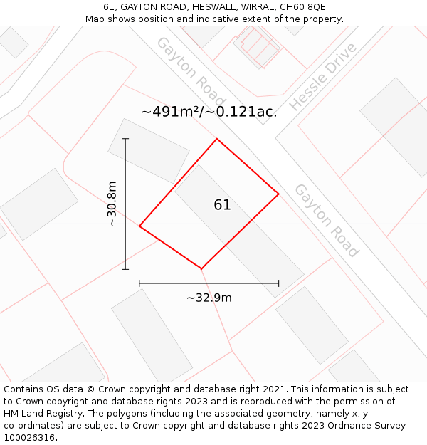 61, GAYTON ROAD, HESWALL, WIRRAL, CH60 8QE: Plot and title map