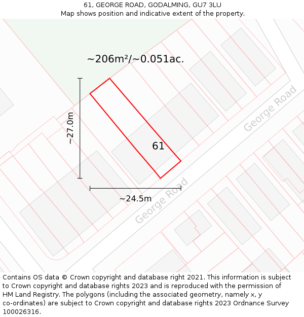 61, GEORGE ROAD, GODALMING, GU7 3LU: Plot and title map