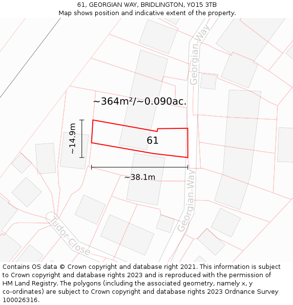 61, GEORGIAN WAY, BRIDLINGTON, YO15 3TB: Plot and title map