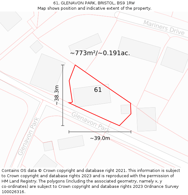 61, GLENAVON PARK, BRISTOL, BS9 1RW: Plot and title map