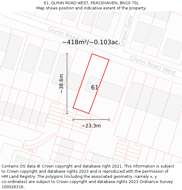 61, GLYNN ROAD WEST, PEACEHAVEN, BN10 7SL: Plot and title map