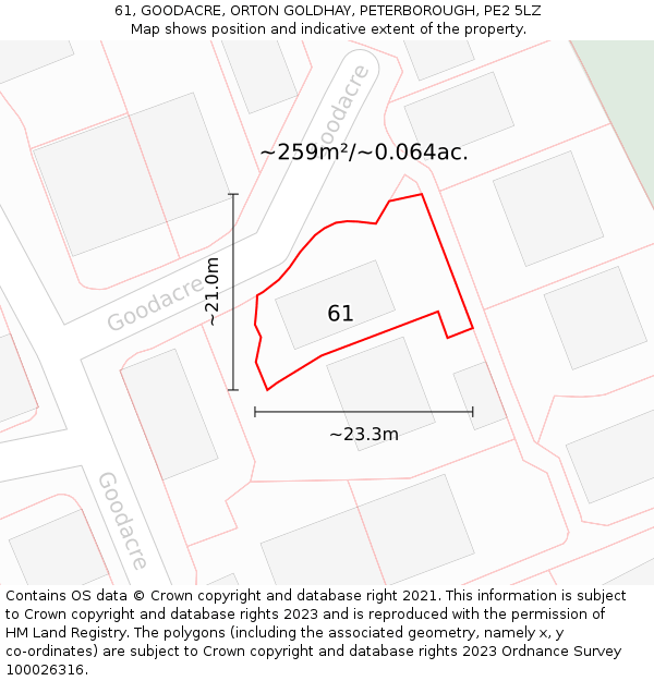 61, GOODACRE, ORTON GOLDHAY, PETERBOROUGH, PE2 5LZ: Plot and title map