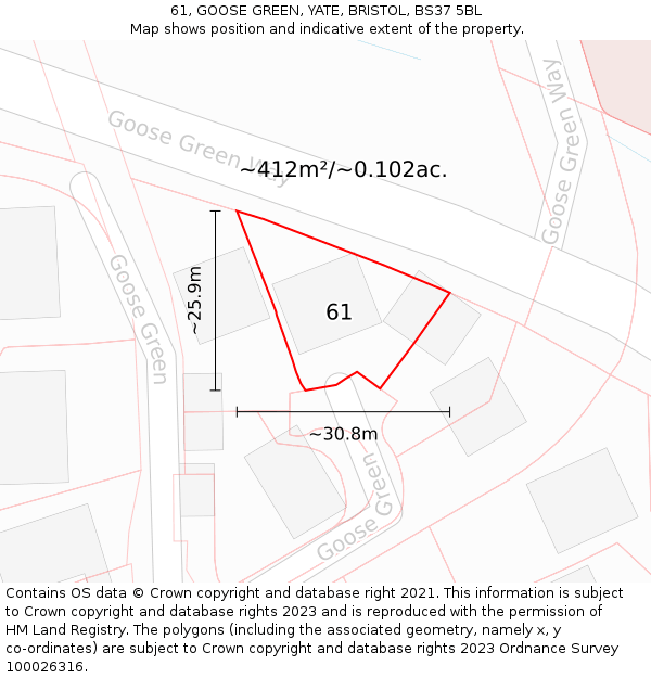 61, GOOSE GREEN, YATE, BRISTOL, BS37 5BL: Plot and title map