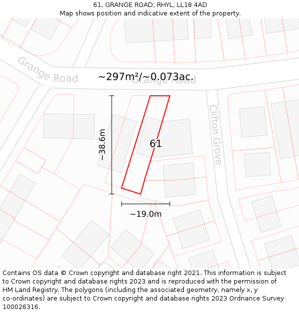 61, GRANGE ROAD, RHYL, LL18 4AD: Plot and title map