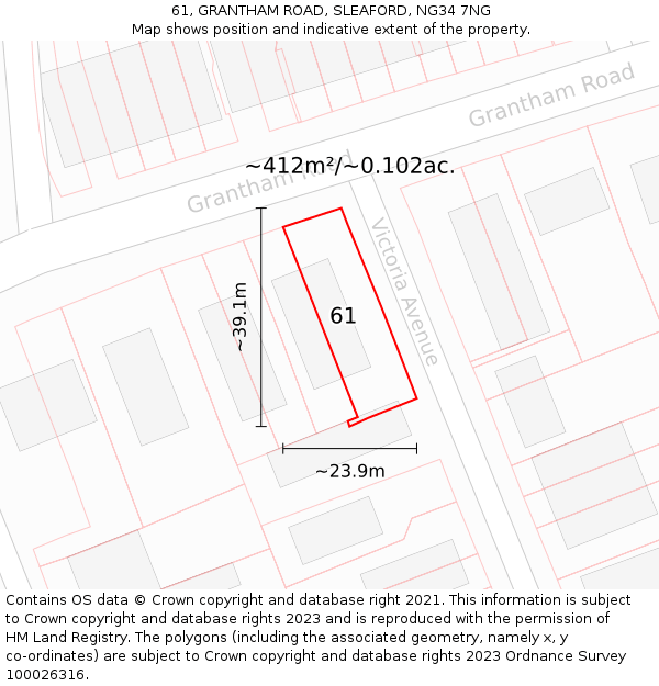 61, GRANTHAM ROAD, SLEAFORD, NG34 7NG: Plot and title map