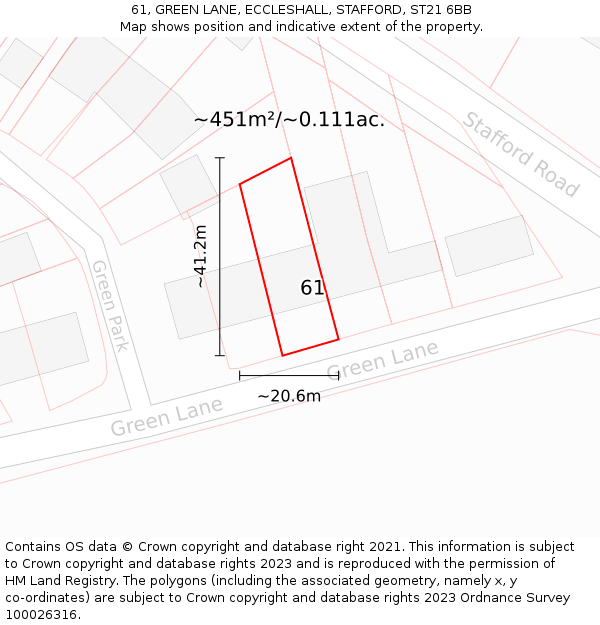 61, GREEN LANE, ECCLESHALL, STAFFORD, ST21 6BB: Plot and title map