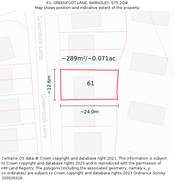 61, GREENFOOT LANE, BARNSLEY, S75 2QW: Plot and title map