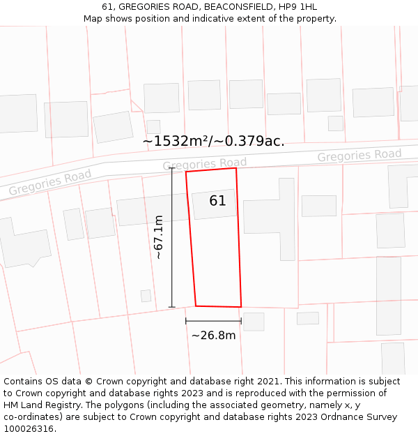 61, GREGORIES ROAD, BEACONSFIELD, HP9 1HL: Plot and title map