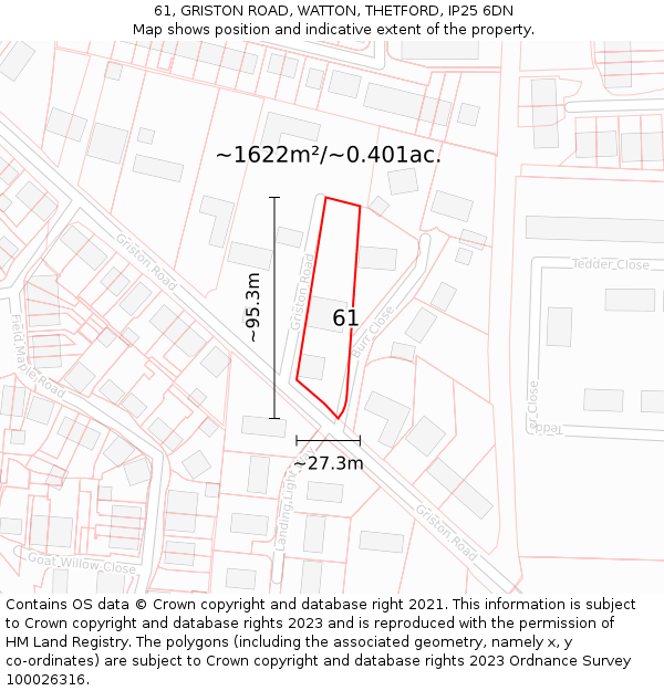 61, GRISTON ROAD, WATTON, THETFORD, IP25 6DN: Plot and title map