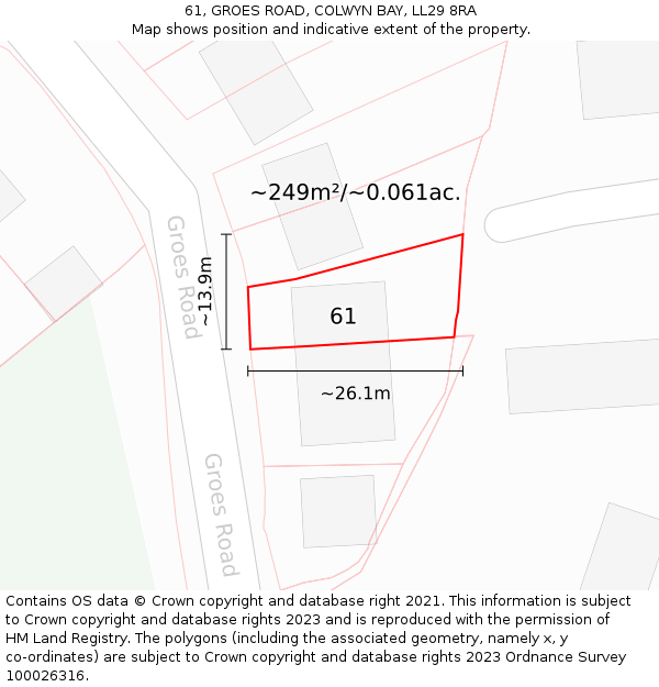 61, GROES ROAD, COLWYN BAY, LL29 8RA: Plot and title map