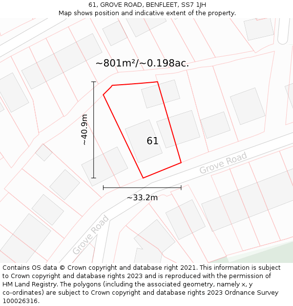 61, GROVE ROAD, BENFLEET, SS7 1JH: Plot and title map