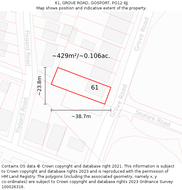 61, GROVE ROAD, GOSPORT, PO12 4JJ: Plot and title map