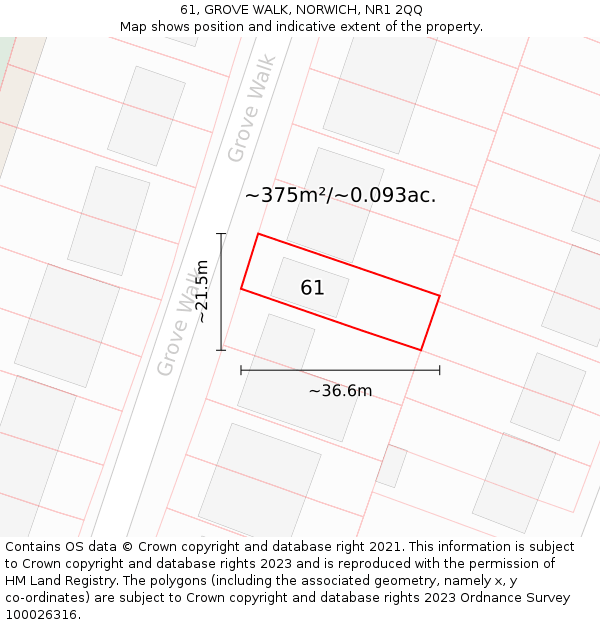 61, GROVE WALK, NORWICH, NR1 2QQ: Plot and title map