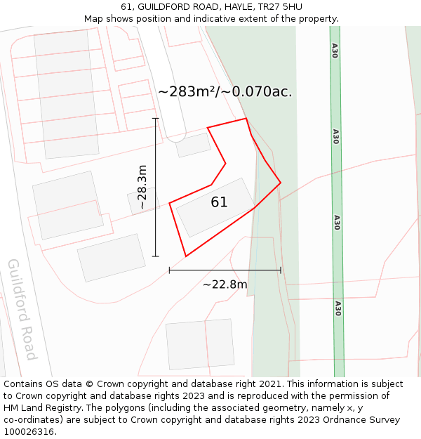 61, GUILDFORD ROAD, HAYLE, TR27 5HU: Plot and title map