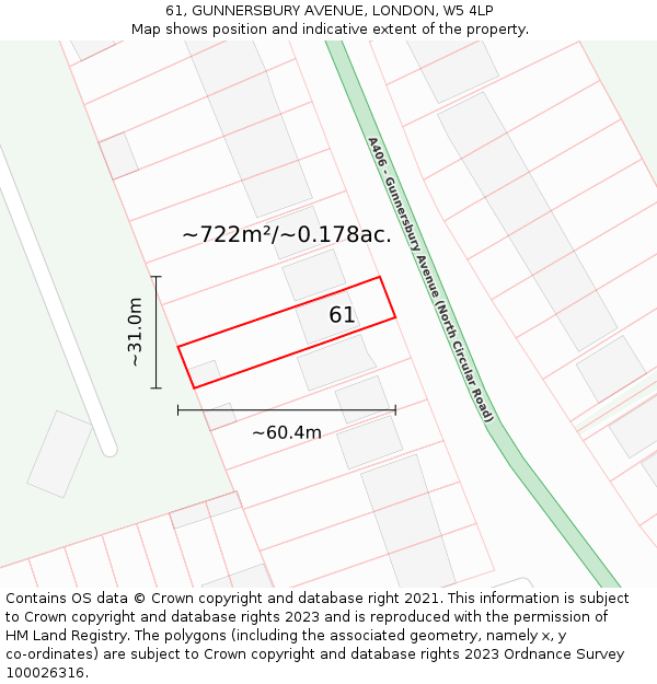 61, GUNNERSBURY AVENUE, LONDON, W5 4LP: Plot and title map