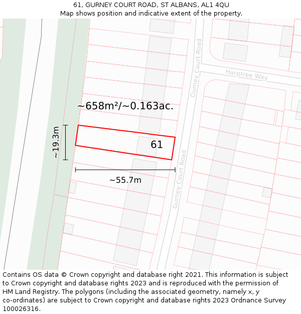 61, GURNEY COURT ROAD, ST ALBANS, AL1 4QU: Plot and title map