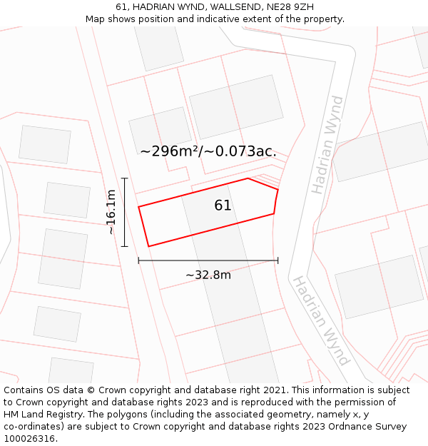 61, HADRIAN WYND, WALLSEND, NE28 9ZH: Plot and title map