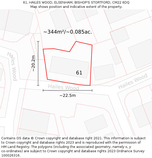 61, HAILES WOOD, ELSENHAM, BISHOP'S STORTFORD, CM22 6DQ: Plot and title map