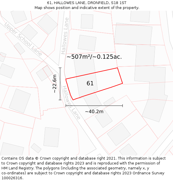 61, HALLOWES LANE, DRONFIELD, S18 1ST: Plot and title map