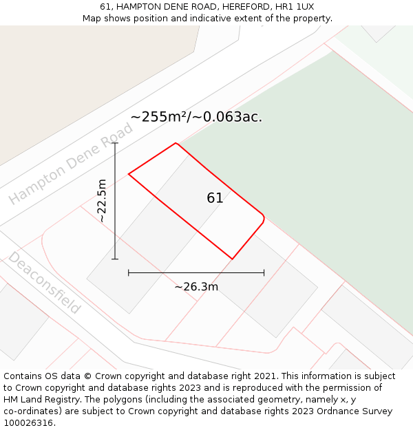 61, HAMPTON DENE ROAD, HEREFORD, HR1 1UX: Plot and title map