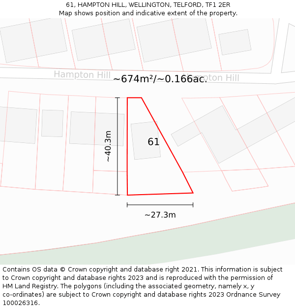 61, HAMPTON HILL, WELLINGTON, TELFORD, TF1 2ER: Plot and title map