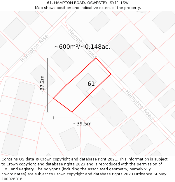 61, HAMPTON ROAD, OSWESTRY, SY11 1SW: Plot and title map