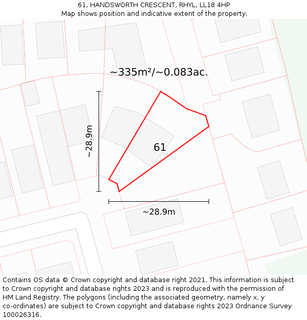 61, HANDSWORTH CRESCENT, RHYL, LL18 4HP: Plot and title map