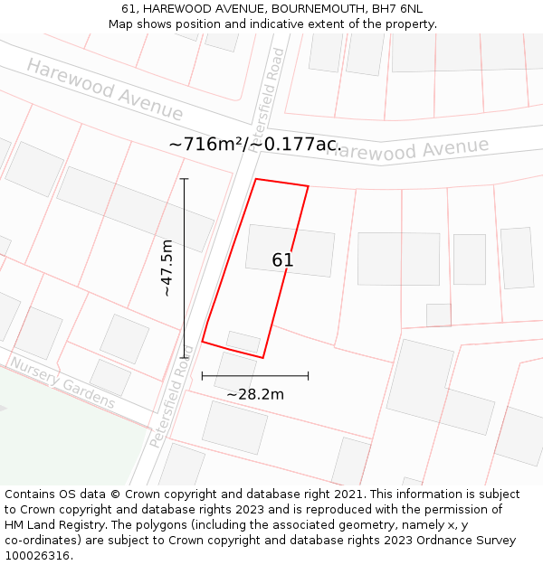 61, HAREWOOD AVENUE, BOURNEMOUTH, BH7 6NL: Plot and title map