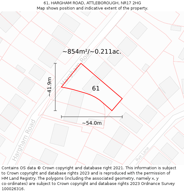 61, HARGHAM ROAD, ATTLEBOROUGH, NR17 2HG: Plot and title map