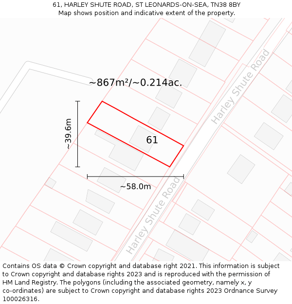 61, HARLEY SHUTE ROAD, ST LEONARDS-ON-SEA, TN38 8BY: Plot and title map