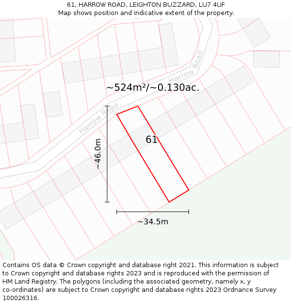 61, HARROW ROAD, LEIGHTON BUZZARD, LU7 4UF: Plot and title map