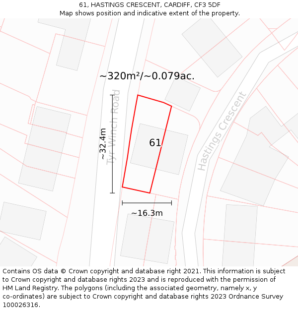 61, HASTINGS CRESCENT, CARDIFF, CF3 5DF: Plot and title map