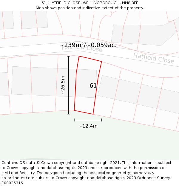 61, HATFIELD CLOSE, WELLINGBOROUGH, NN8 3FF: Plot and title map