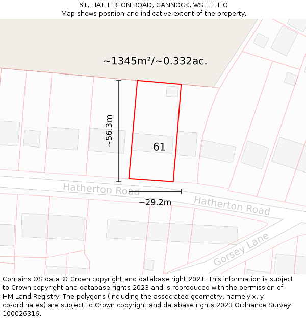 61, HATHERTON ROAD, CANNOCK, WS11 1HQ: Plot and title map