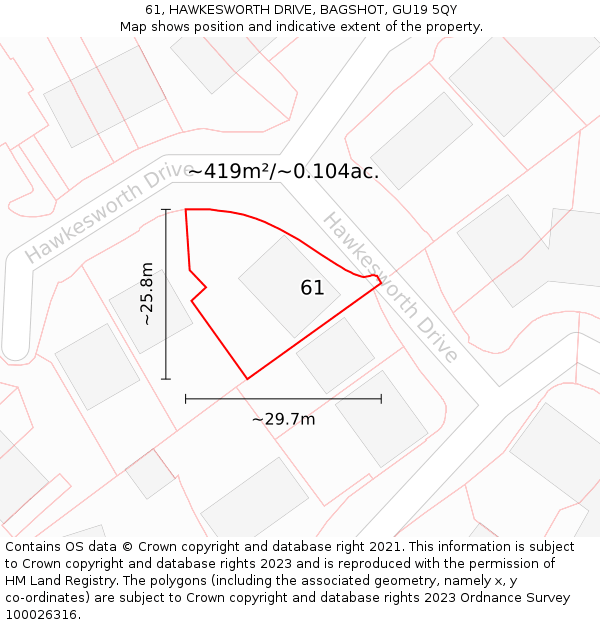 61, HAWKESWORTH DRIVE, BAGSHOT, GU19 5QY: Plot and title map