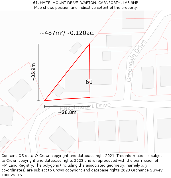 61, HAZELMOUNT DRIVE, WARTON, CARNFORTH, LA5 9HR: Plot and title map