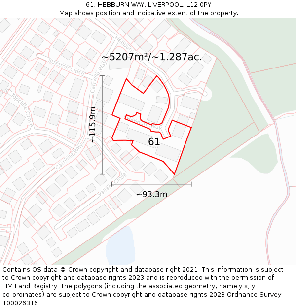 61, HEBBURN WAY, LIVERPOOL, L12 0PY: Plot and title map