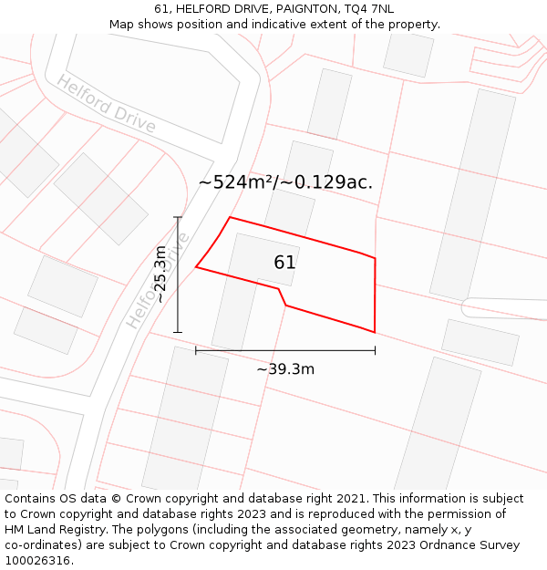 61, HELFORD DRIVE, PAIGNTON, TQ4 7NL: Plot and title map