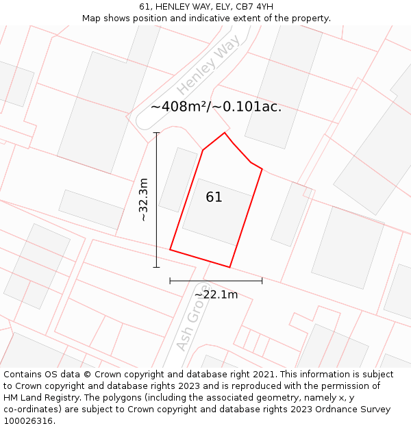 61, HENLEY WAY, ELY, CB7 4YH: Plot and title map