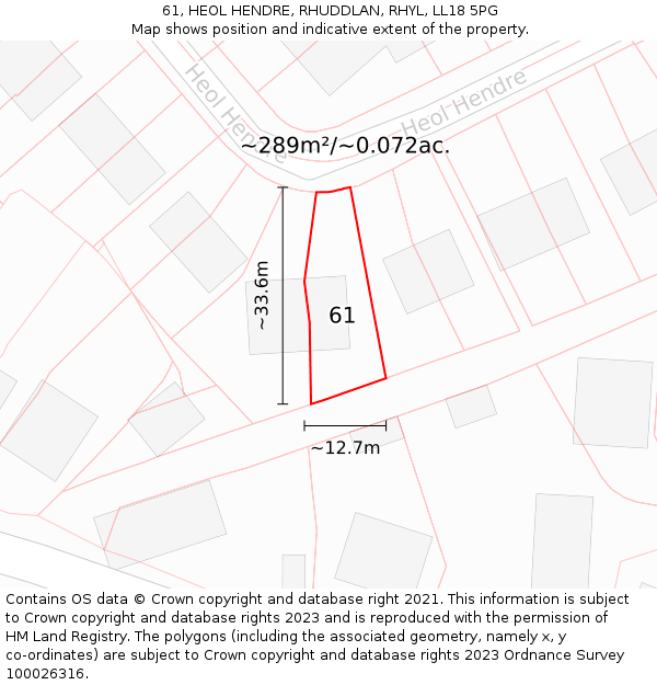 61, HEOL HENDRE, RHUDDLAN, RHYL, LL18 5PG: Plot and title map