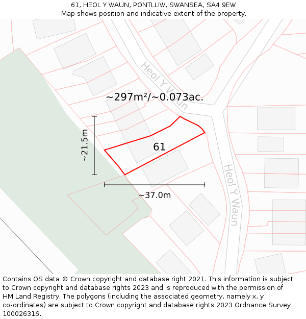 61, HEOL Y WAUN, PONTLLIW, SWANSEA, SA4 9EW: Plot and title map