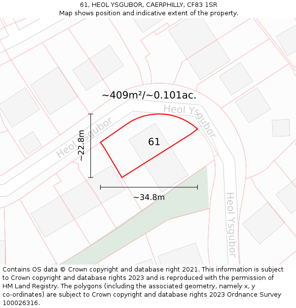 61, HEOL YSGUBOR, CAERPHILLY, CF83 1SR: Plot and title map