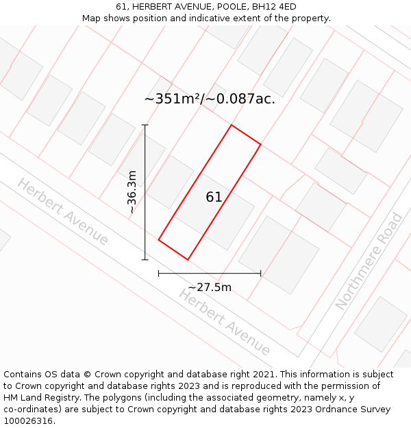 61, HERBERT AVENUE, POOLE, BH12 4ED: Plot and title map