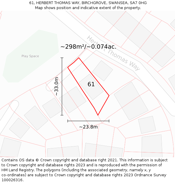 61, HERBERT THOMAS WAY, BIRCHGROVE, SWANSEA, SA7 0HG: Plot and title map