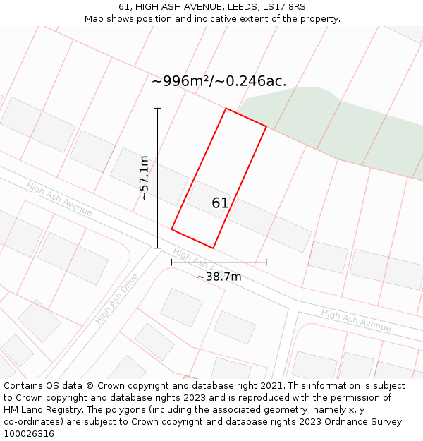 61, HIGH ASH AVENUE, LEEDS, LS17 8RS: Plot and title map