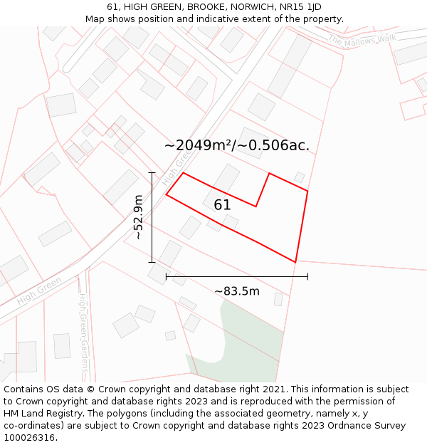 61, HIGH GREEN, BROOKE, NORWICH, NR15 1JD: Plot and title map