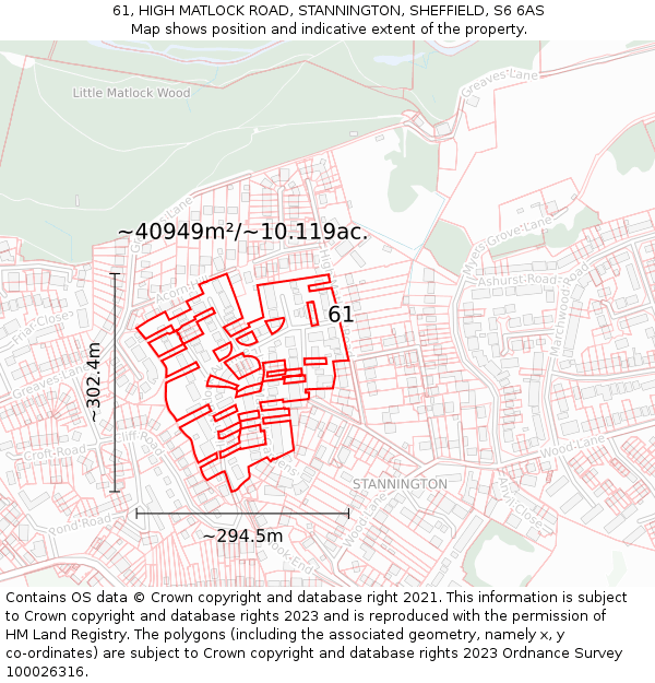 61, HIGH MATLOCK ROAD, STANNINGTON, SHEFFIELD, S6 6AS: Plot and title map