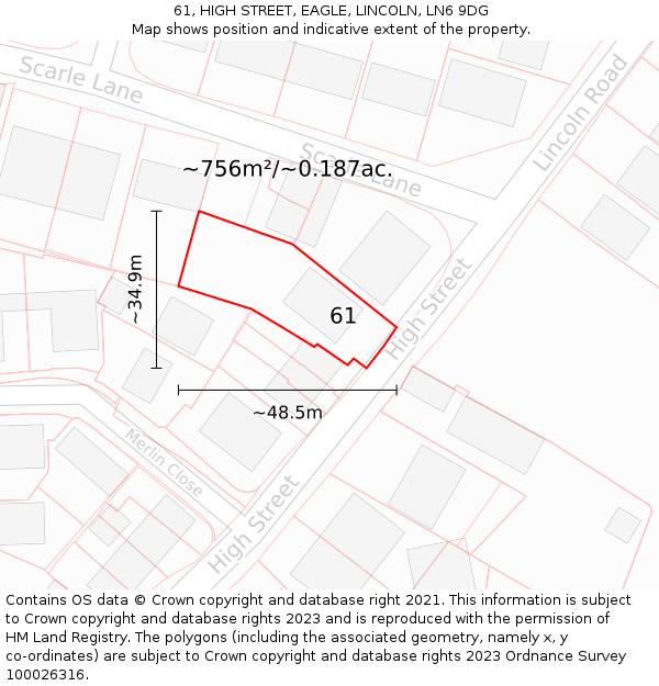 61, HIGH STREET, EAGLE, LINCOLN, LN6 9DG: Plot and title map