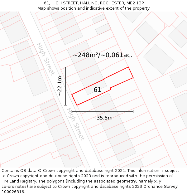 61, HIGH STREET, HALLING, ROCHESTER, ME2 1BP: Plot and title map